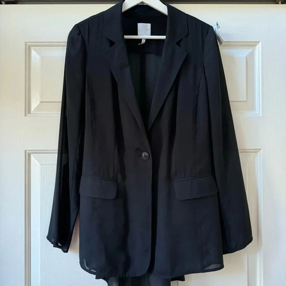 Leith Jackets & Blazers - Leith Silk Sheer Long Single Button Blazer with Shoulder Pads Women’s size Small